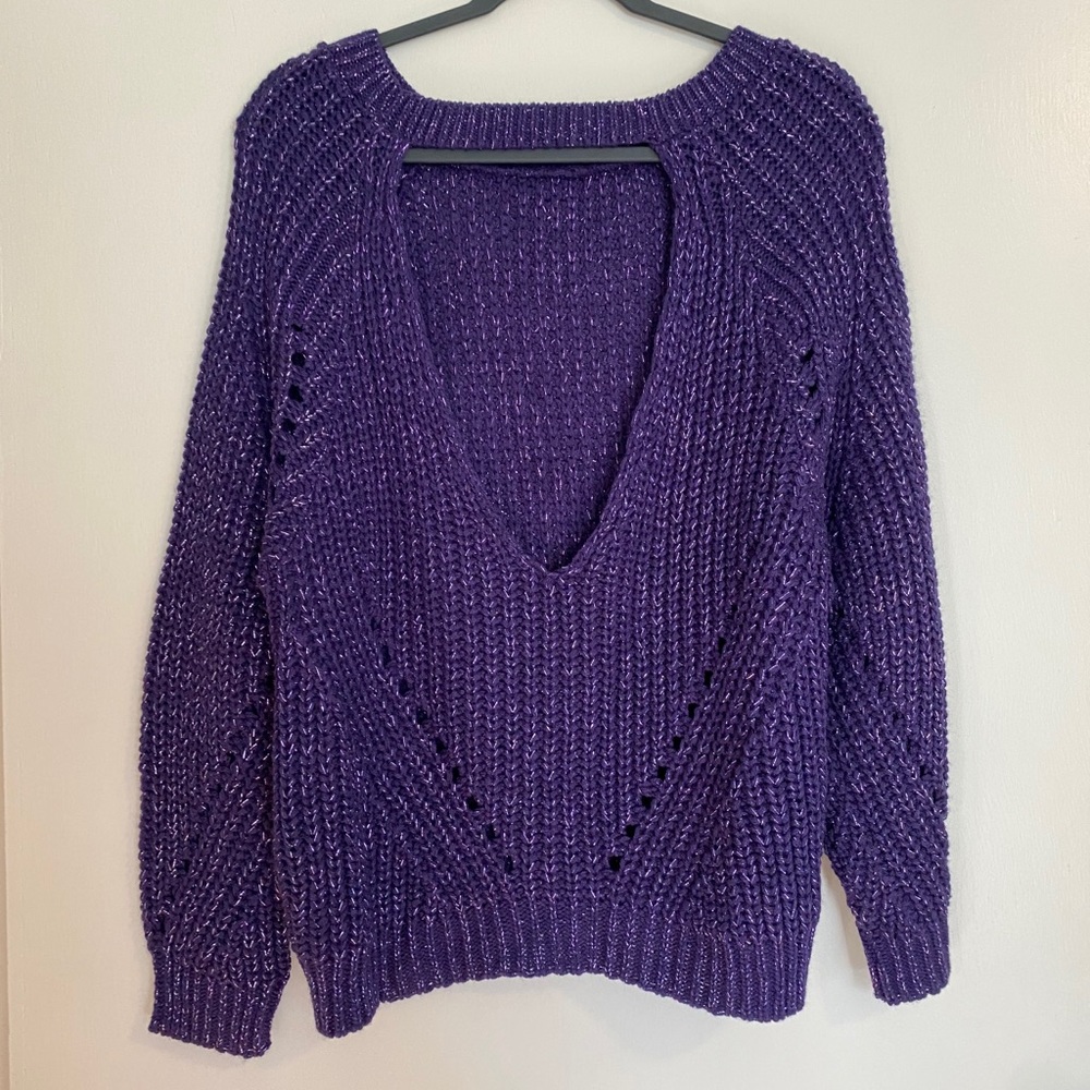 Open Back Purple Sparkly Sweater